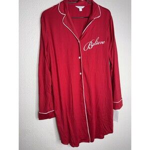 Charter Club Sleepshirt Womens M Red Believe Christmas Nightgown Knit 0656-AA